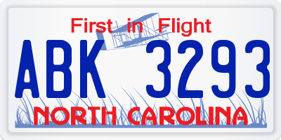 NC license plate ABK3293