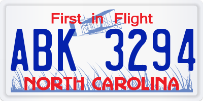 NC license plate ABK3294
