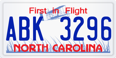 NC license plate ABK3296