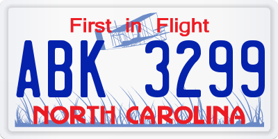 NC license plate ABK3299