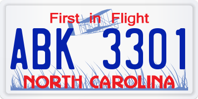 NC license plate ABK3301