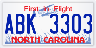 NC license plate ABK3303