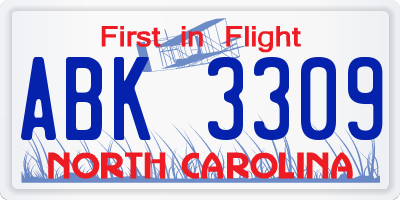 NC license plate ABK3309