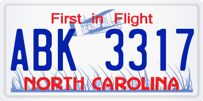 NC license plate ABK3317