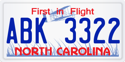 NC license plate ABK3322