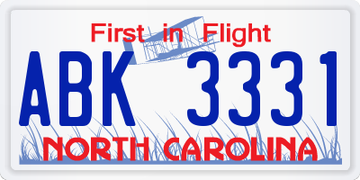NC license plate ABK3331