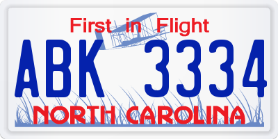 NC license plate ABK3334