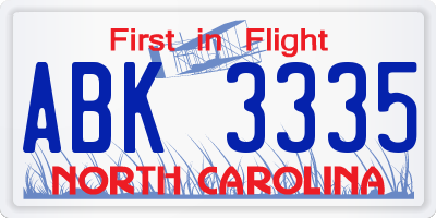 NC license plate ABK3335