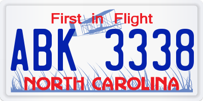 NC license plate ABK3338