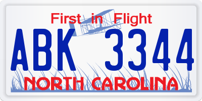 NC license plate ABK3344