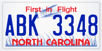 NC license plate ABK3348