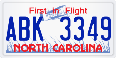 NC license plate ABK3349