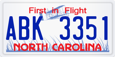 NC license plate ABK3351