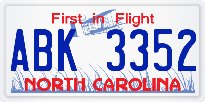 NC license plate ABK3352