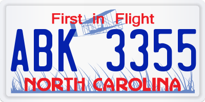 NC license plate ABK3355