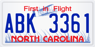 NC license plate ABK3361