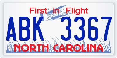 NC license plate ABK3367