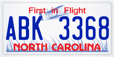 NC license plate ABK3368