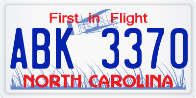 NC license plate ABK3370