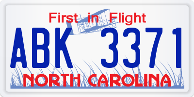 NC license plate ABK3371