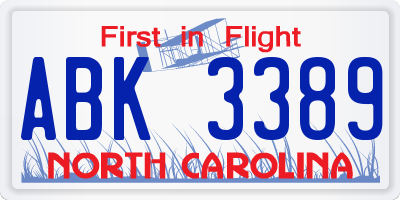 NC license plate ABK3389