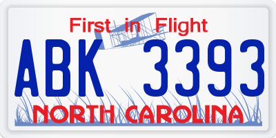 NC license plate ABK3393