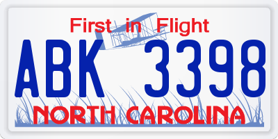 NC license plate ABK3398