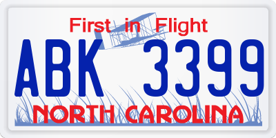 NC license plate ABK3399