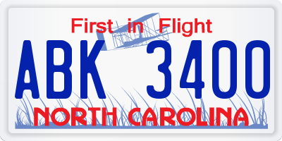 NC license plate ABK3400