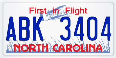 NC license plate ABK3404