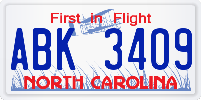 NC license plate ABK3409