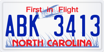NC license plate ABK3413