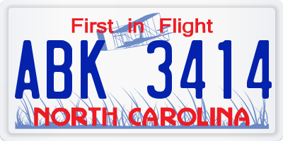 NC license plate ABK3414