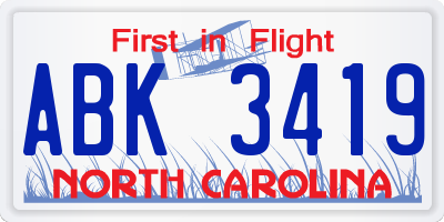 NC license plate ABK3419