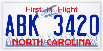 NC license plate ABK3420