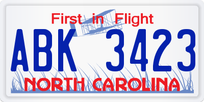 NC license plate ABK3423