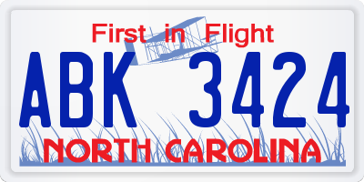 NC license plate ABK3424