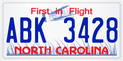 NC license plate ABK3428