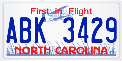 NC license plate ABK3429