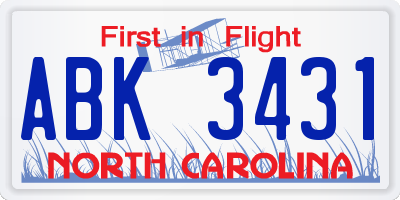 NC license plate ABK3431