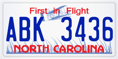 NC license plate ABK3436
