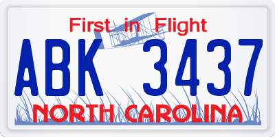 NC license plate ABK3437