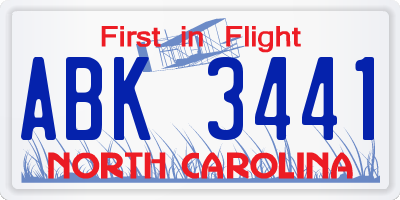 NC license plate ABK3441
