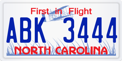 NC license plate ABK3444