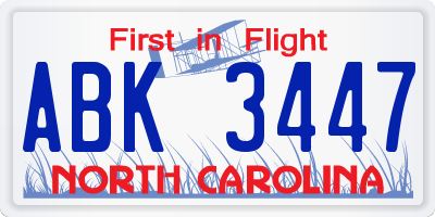 NC license plate ABK3447