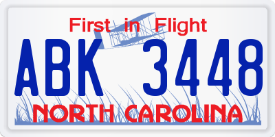 NC license plate ABK3448