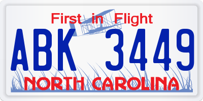 NC license plate ABK3449