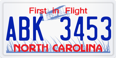 NC license plate ABK3453