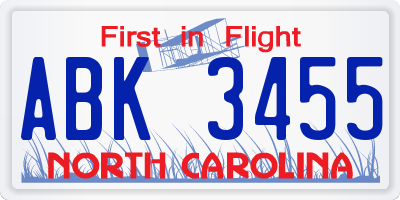 NC license plate ABK3455