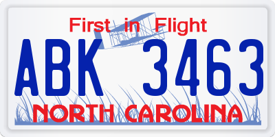 NC license plate ABK3463